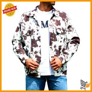Denim Trucker Jacket Men Western Cowboy Unlined Lightweight Animal Print
